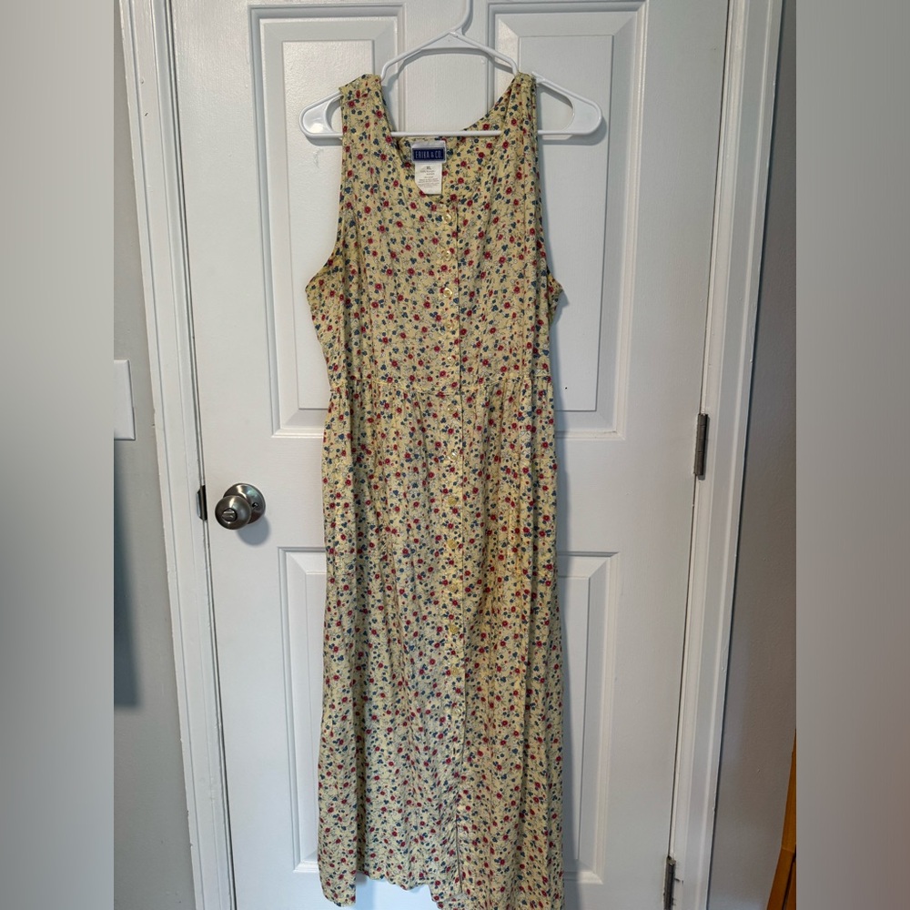 vintage yellow floral rayon dress